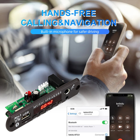 Handsfree 60W Amplifier Bluetooth DIY MP3 Decoder board 12V Time Display Microphone Wireless Car MP3 Player USB TF AUX FM Radio