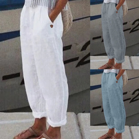 Women Solid Trouser Pant Casual Wide Leg Pant