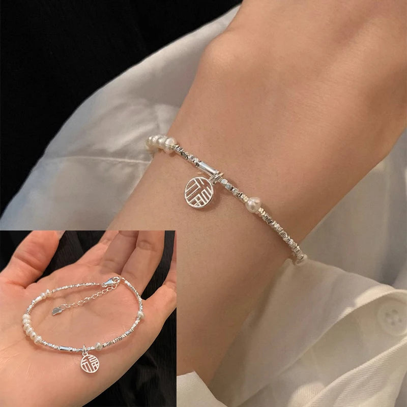 VENTFILLE 925 Sterling Silver Pearls Bamboo Knots Bracelet for Women Girl Simple Korean Jewelry Birthday Gift Dropshipping