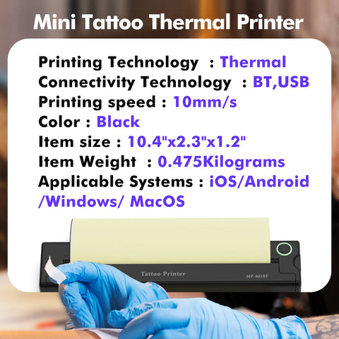 8018T Wireless Tattoo Stencil Printer,Portable Tattoo Printer Kit for Tattoo Artists,Compatible with Phone,iPad & PC