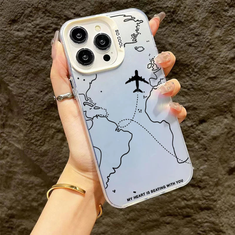 Airplane Route Design Basic Case for iPhone 15 Pro Max