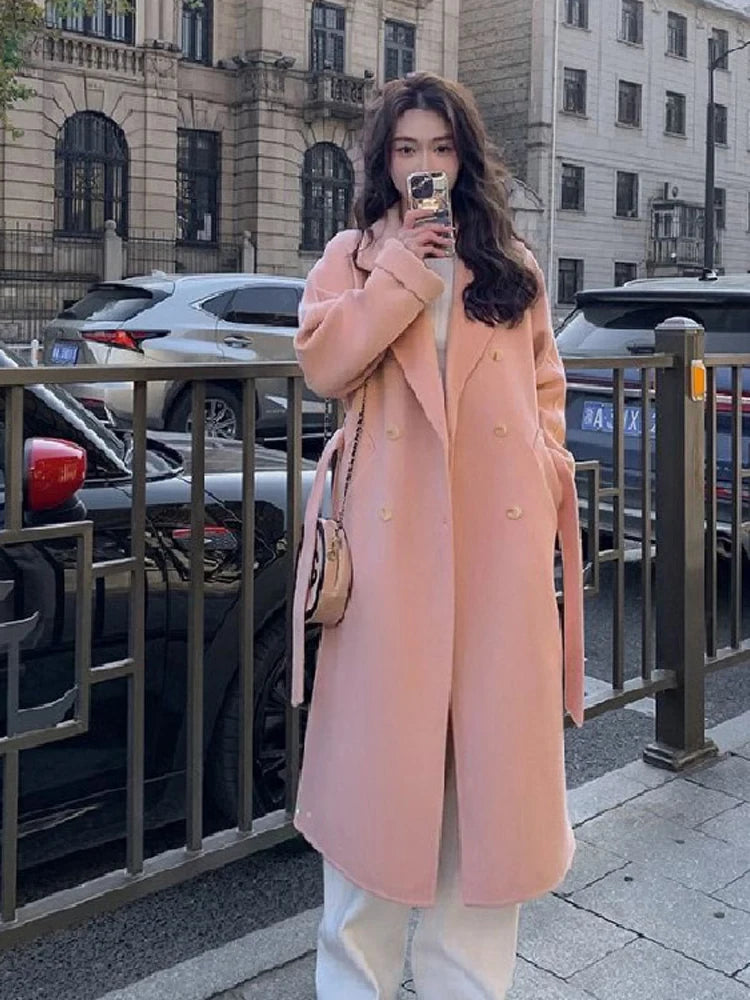 Notched Female Long Jacket Autumn Fashion Loose Causal Lady Outwear