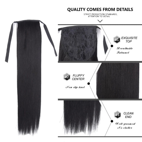 Synthetic Long Straight Ribbon Fake Ponytails Clip