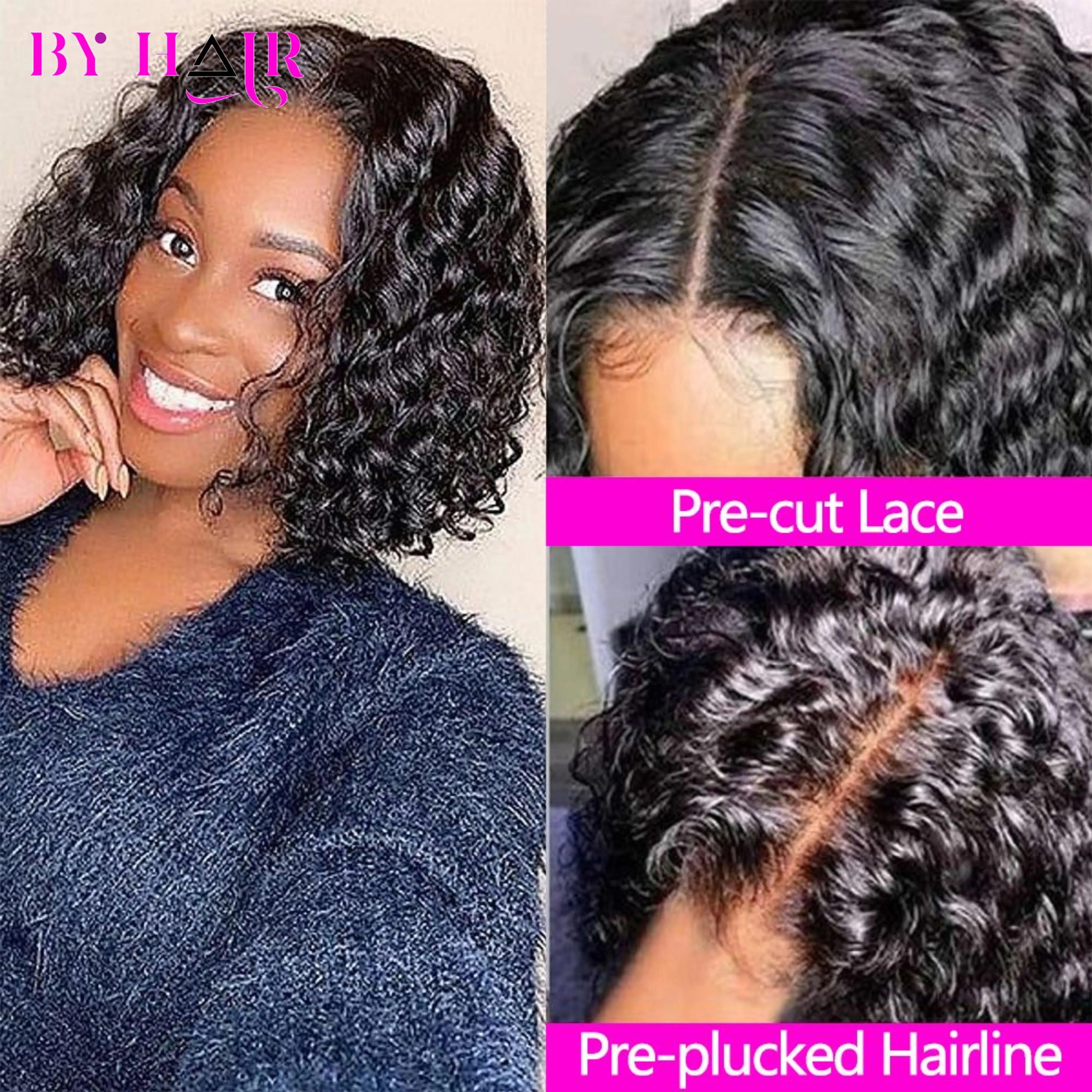 Short Water Bob Wigs For Women Water Lace Front Wigs Glueless Wig Easy Wear Human Hair Wigs Pre Cut Transprent 4x4 Closure Wig