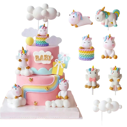 Rainbow Unicorn Cake Topper Girl Birthday Decoration Cupcake Toppers Party Supplies Kids 1st Happy Birthday Unicorn Theme Decor