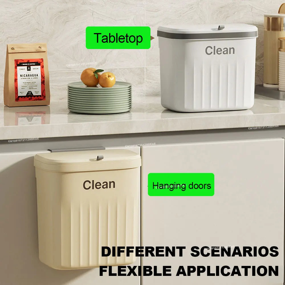 Wall Mounted Hanging Trash Bin With Lid Garbage Can for Cabinet Under Sink