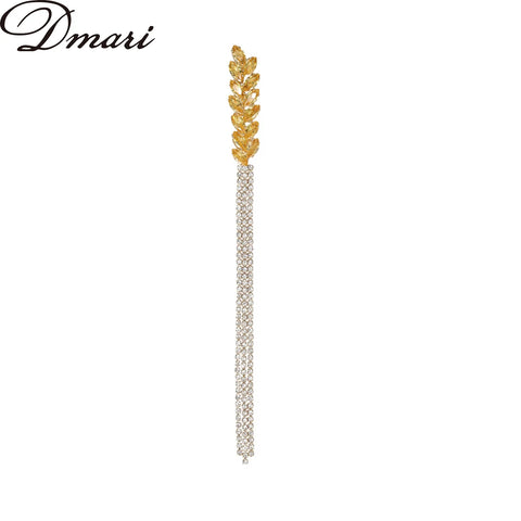 Dmari Luxury Women Brooch Rhinestone Long Thread Tassel Lapel Pins Ear Of Wheat Accessories Jewelry For Women Clothing