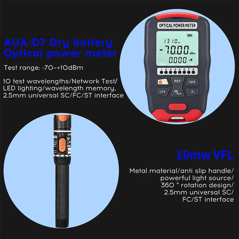 Fiber Optic Tool Kit AUA-X5 Fiber Cleaver 10Mw Visual Fault Locator FTTH Tools Fiber Power Meter Optical Bag