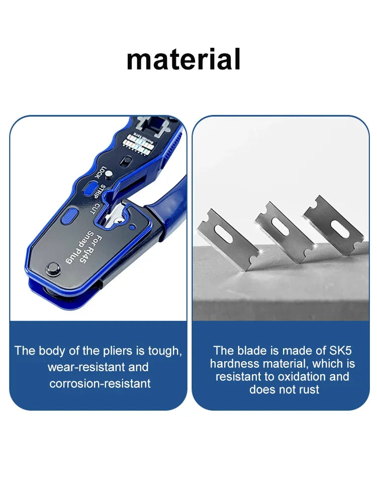 RJ45 UTP crimping pliers 4-piece network tool set, Ethernet LAN wire stripper through hole connector, CAT5/6/7/8 shielded