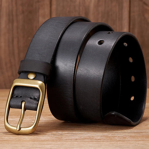 3.3CM High Quality Natural  Cowskin Genuine Leather Belt Men Casual Copper Buckle Business Male Strap For Jeans Cowboy Cintos