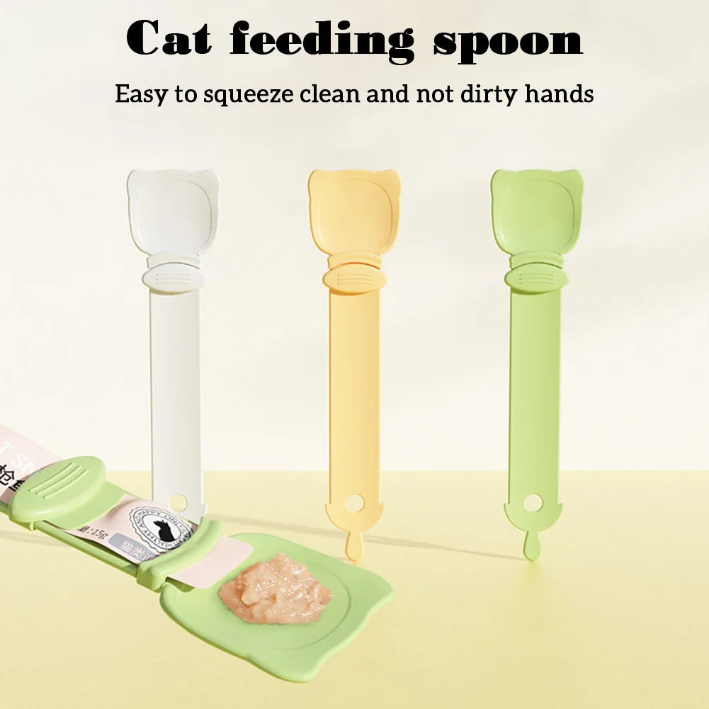 Cat Food Strip Squeezer Spoon Long Handle Cat Strip Feeder