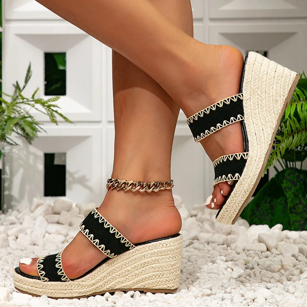 Dropship 2024 Summer Trendy Espadrille Platform Wedges Mule Sandals For Women Leisure Women Beach Shoes Sandals Big Size 43