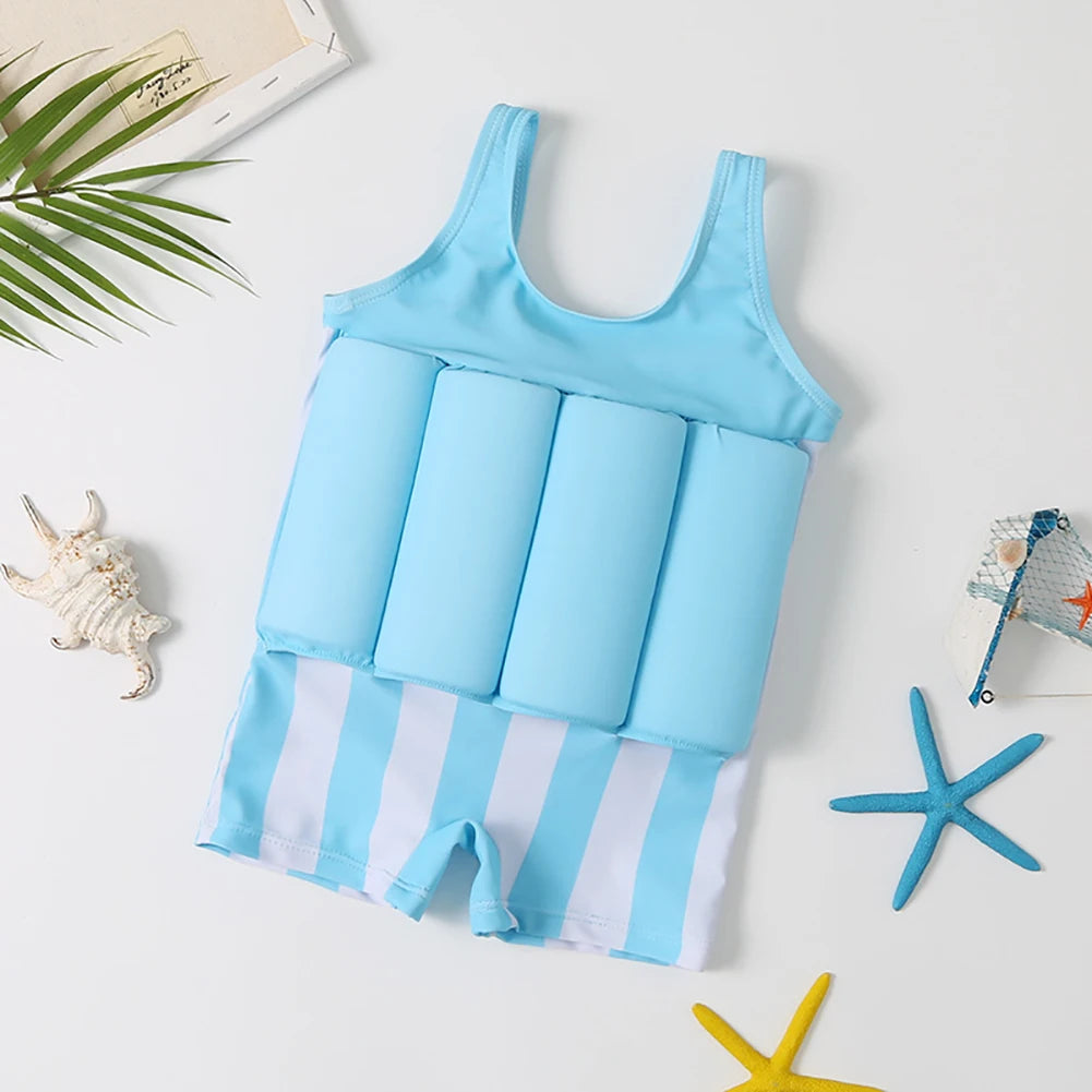 Summer One Piece Swimwear Cute Cartoon Baby Girls Float Striped Swim Vest 2-9 Years Kids Boys Floatation Swimsuit Buoyancy