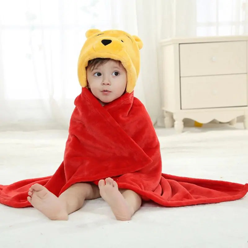 Winnie Bear Animal Cosplay Hooded Baby Infant Girl Boy Flannel Bath Towel Wrap Bathrobe Cute Cartoon Pajama Sleepwear