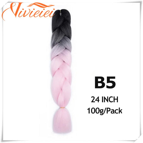 VIVIEIEI Synthetic Braiding Hair 24 Inch Jumbo Braid Ombre Jumbo Hair Extension for Women DIY Hair Braids Purple Pink Yellow Red