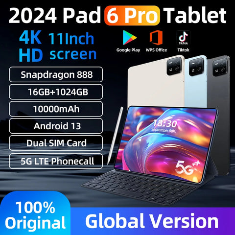 2024 Original Global Version Tablets Android 13 Pad 6 Pro Snapdragon 888 Tablet PC 16GB+1TB And 5G Dual SIM Card HD 4K Mi Tab