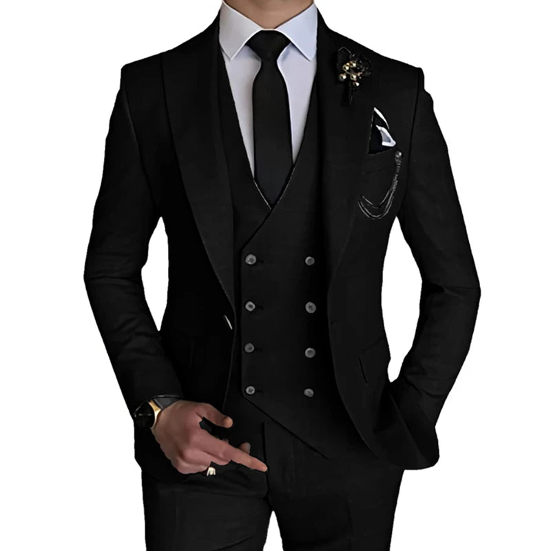 Wedding Suit Coat Pants Vest 3 Pcs Set Dress Blazers Jacket Trousers