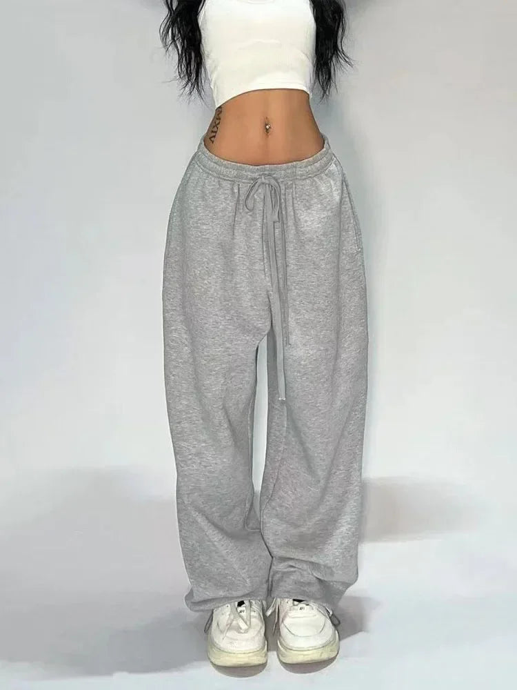 Deeptown Casual Gray Sweatpants Women Wide Leg Black Joggers Classic Baggy Streetwear Oversized Sports Female Trousers All-match