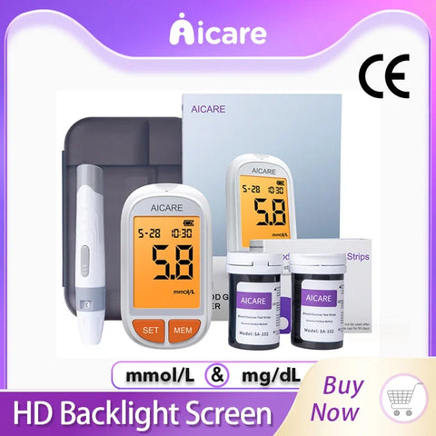 AICARE Blood Glucose Meter Glucometer Diabetes 50/100 Test Strips Lancets Blood Sugar Meter Monitor Medical Devices Tester