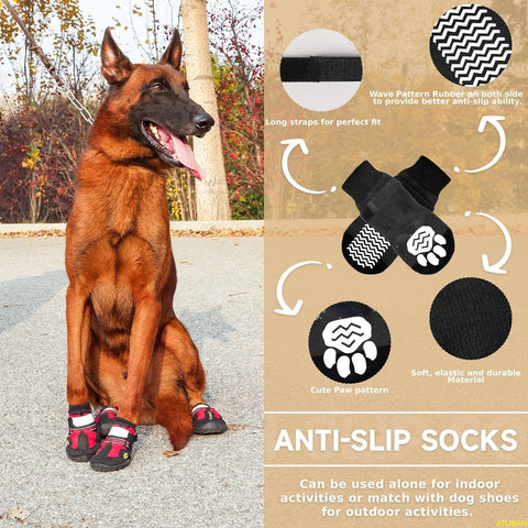 ATUBAN Dog Shoes with Anti-Slip Socks, Waterproof Dog Boots with Adjustable Reflective Straps, Breathable Paw Protectors 6