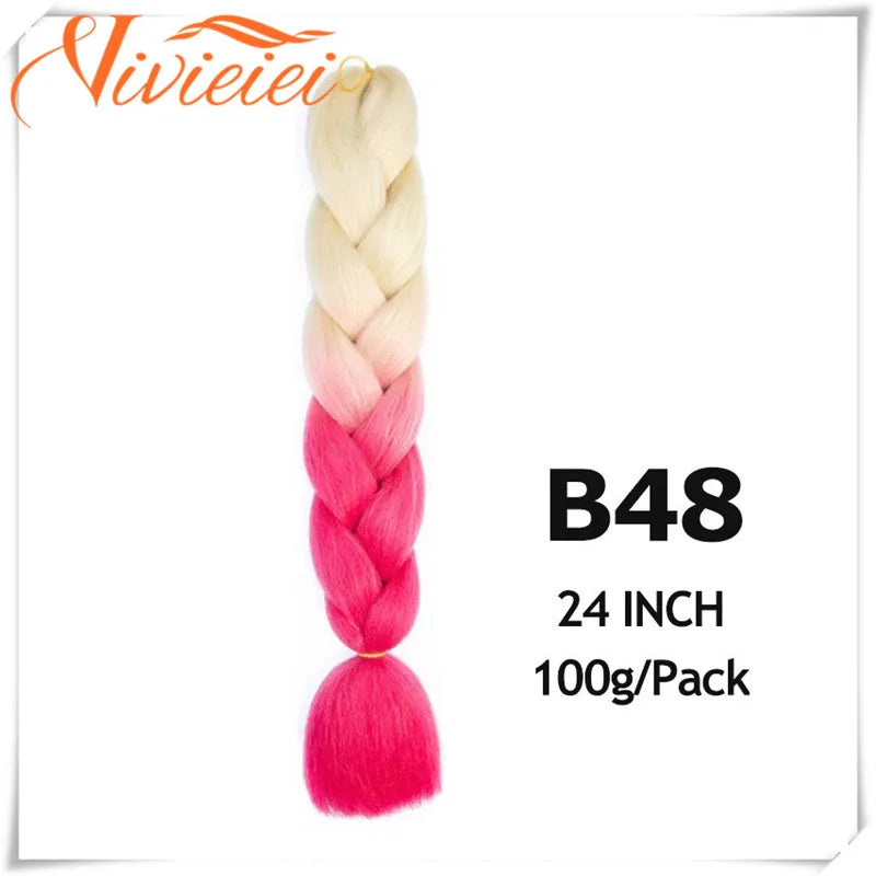 VIVIEIEI Synthetic Braiding Hair 24 Inch Jumbo Braid Ombre Jumbo Hair Extension for Women DIY Hair Braids Purple Pink Yellow Red