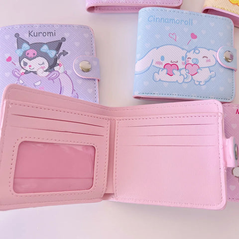 New Sanrio PU Card Holder Women's Wallet Hello Kitty Kulomi Melody Cinnamoroll Portable ID Card Coin Purse Cute Girls Gifts