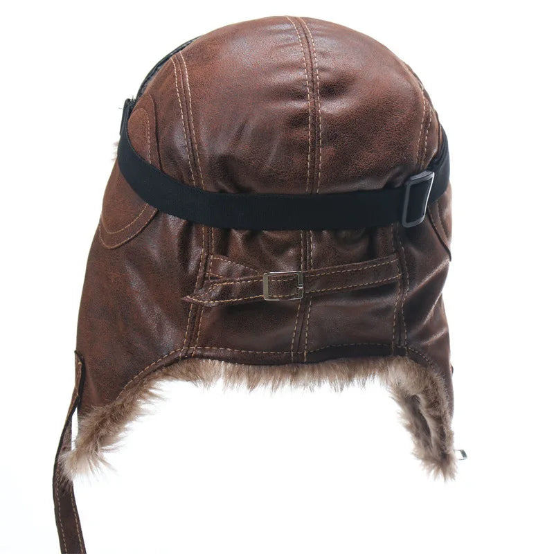 Goggles Outdoor Motorcycle Windproof Warm Faux Fur Pilot Earflap Hat