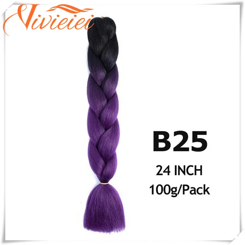 VIVIEIEI Synthetic Braiding Hair 24 Inch Jumbo Braid Ombre Jumbo Hair Extension for Women DIY Hair Braids Purple Pink Yellow Red