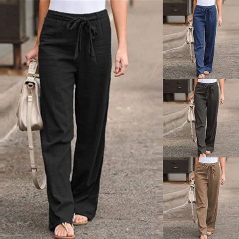 Casual Elastic Waist Solid Wide Leg Pants