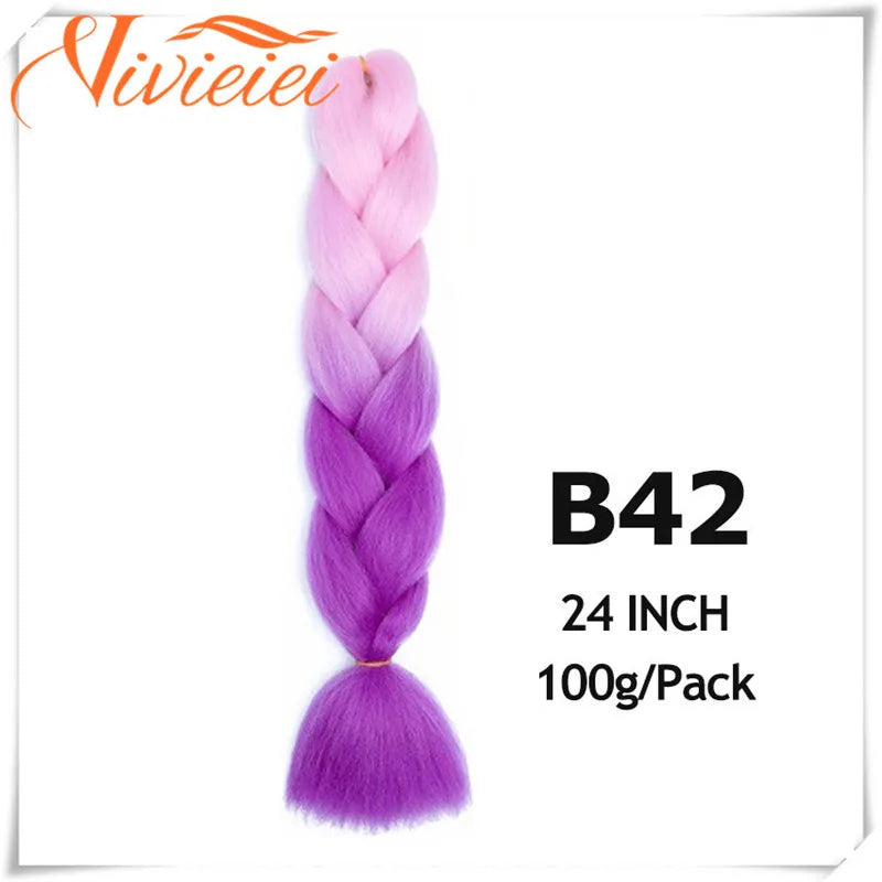 VIVIEIEI Synthetic Braiding Hair 24 Inch Jumbo Braid Ombre Jumbo Hair Extension for Women DIY Hair Braids Purple Pink Yellow Red