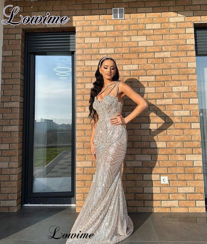 Sparkly Crystals Cocktail Dresses With Detachable Train Sexy One Shoulder Prom Dresses For Women Vestidos De Gala Party Gowns