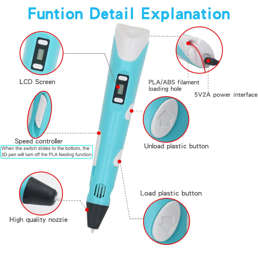 3D Printing Pen Set with LCD Screen