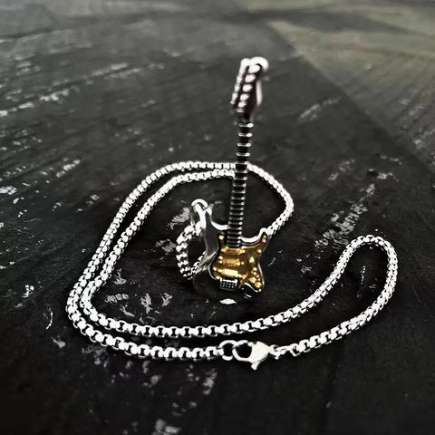 Rock Music Guitar Necklace Men Women Punk Hip Hop Pendant Fashion Personality Rider Jewelry for Boyfriend