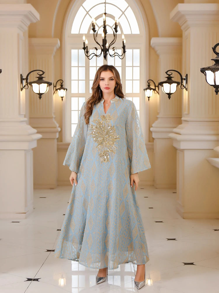 Eid Long Robe Muslim Women Party Sequins Jalabiya Dresses Embroidery Ramadan Abayas Kaftan Islam Vestidos Arab Morocco Dubai