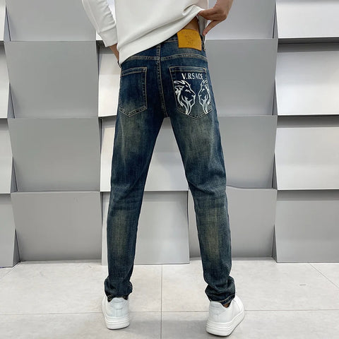 2024New Loose Straight High-End Jeans Men's Blue for Spring and Summer Casual Versatile Pants Fashion Men's Thin