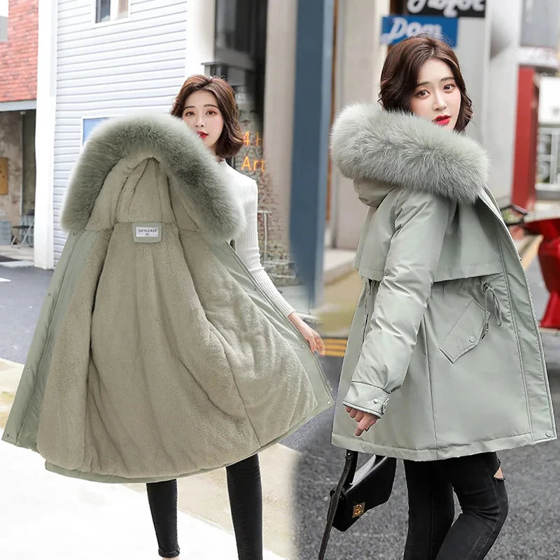 New Fashion Long Coat Wool Liner Hooded Parkas Winter Jacket