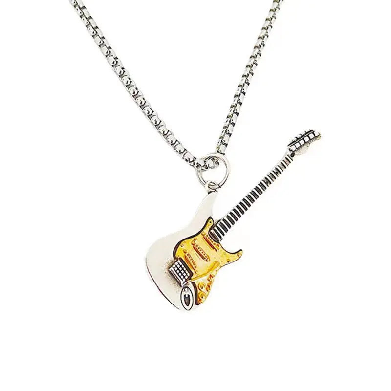 Rock Music Guitar Necklace Men Women Punk Hip Hop Pendant Fashion Personality Rider Jewelry for Boyfriend