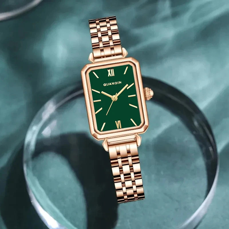 GUANQIN Brand Quartz Little Green Watch Luxury watch for women Stainless steel Waterproof women watch Steel shell reloj mujer