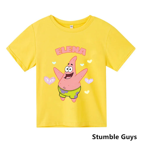 Cartoon Anime Baby Girls SpongeBob SquarePants Children's Top T-shirt Short Sleeved Boys Short Sleeved T-shirt Quick Drying