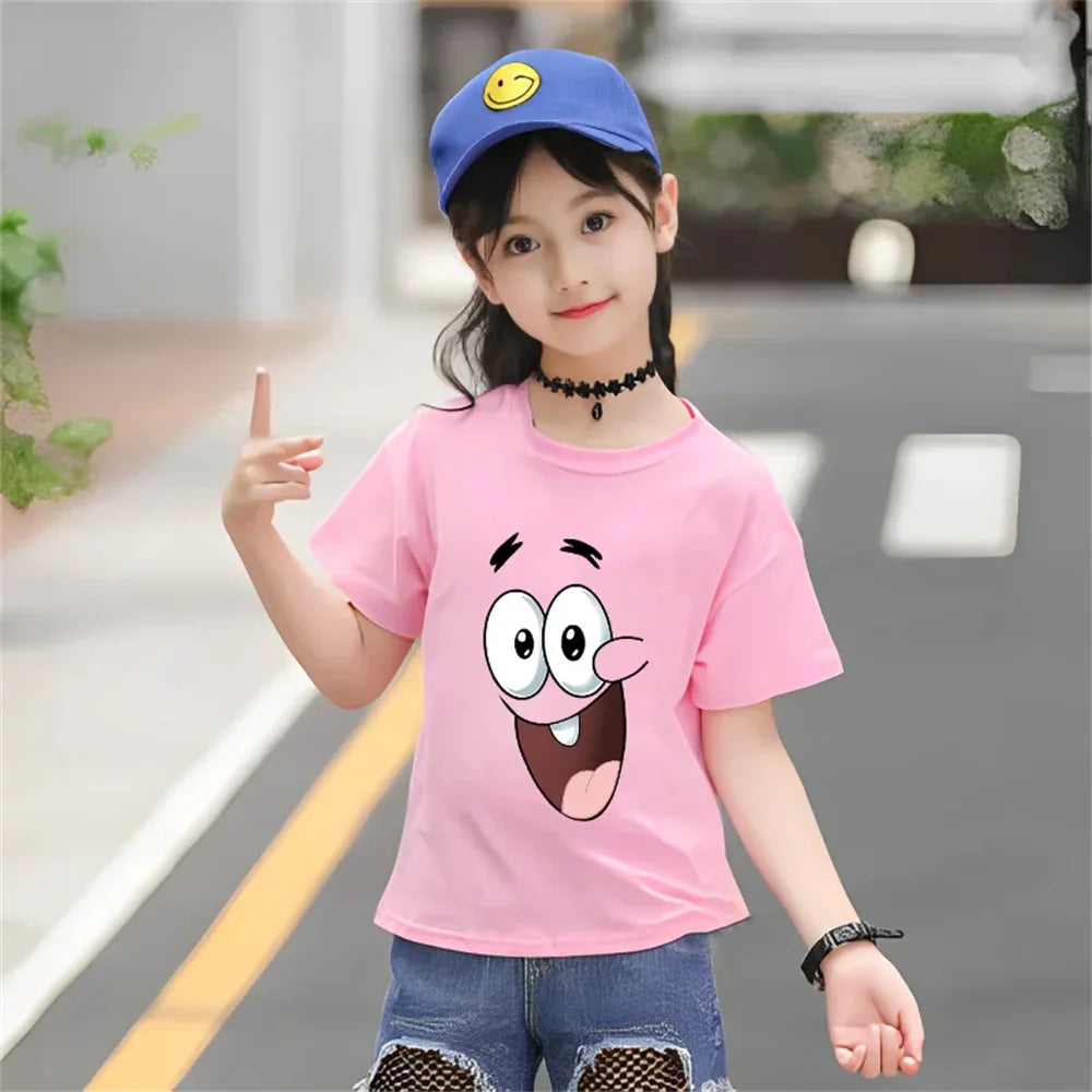 Cartoon Anime Baby Girls SpongeBob SquarePants Children's Top T-shirt Short Sleeved Boys Short Sleeved T-shirt Quick Drying