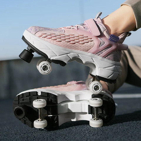 Retractable roller skates. Parkour sneakers, outdoor casual shoes