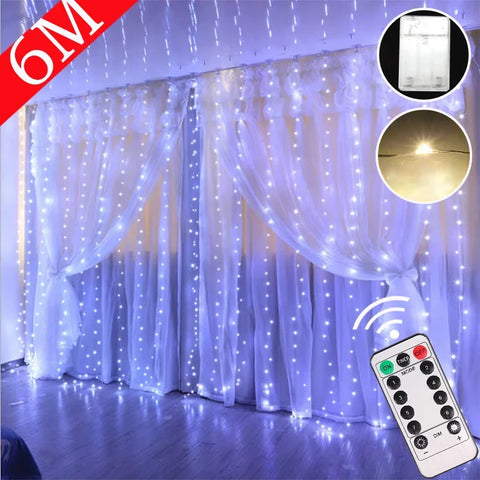 6M LED Garland Curtain Lights 8 Modes  Remote Control Fairy Lights String Wedding Christmas Decor for Home Ramadan Festival Lamp