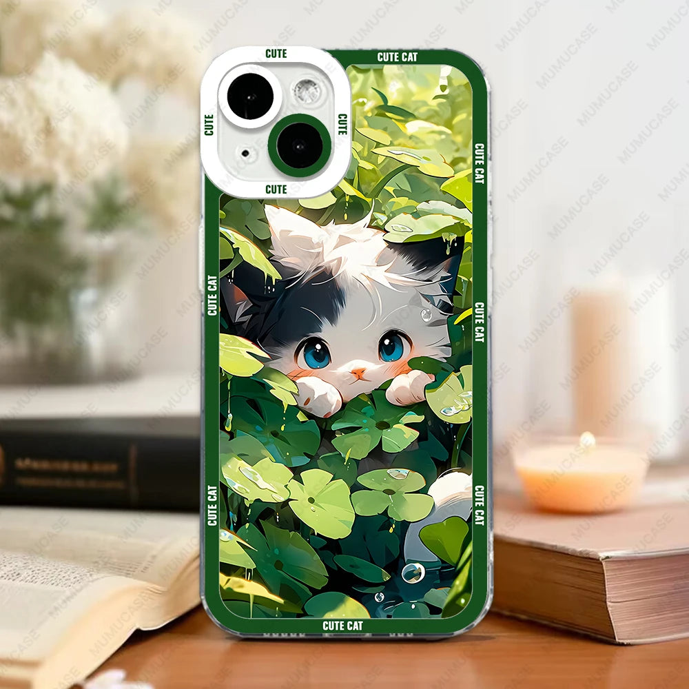 Phone Case For iPhone 15 14 13 Pro Max 12 Mini 11 XS X XR SE 7 8 Plus Soft Cover Cute Cat