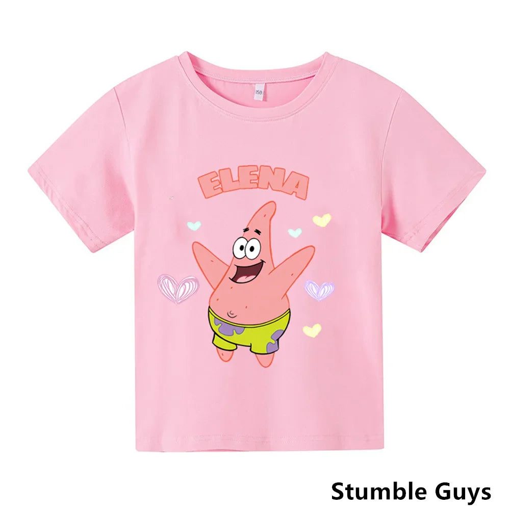 Cartoon Anime Baby Girls SpongeBob SquarePants Children's Top T-shirt Short Sleeved Boys Short Sleeved T-shirt Quick Drying