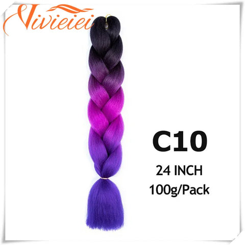 VIVIEIEI Synthetic Braiding Hair 24 Inch Jumbo Braid Ombre Jumbo Hair Extension for Women DIY Hair Braids Purple Pink Yellow Red