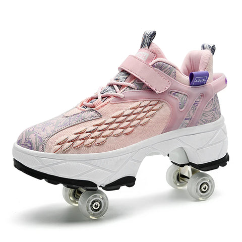 Retractable roller skates. Parkour sneakers, outdoor casual shoes