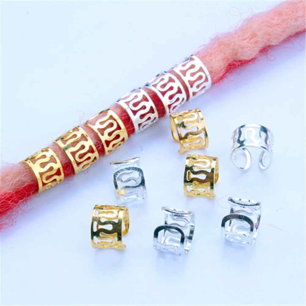 50pcs Metal Hair Rings Dreadlocks Beads Cuffs Tubes Charms Hollow Out Dreads Hair Braids Jewelry Hair Braiding Decor Accessories