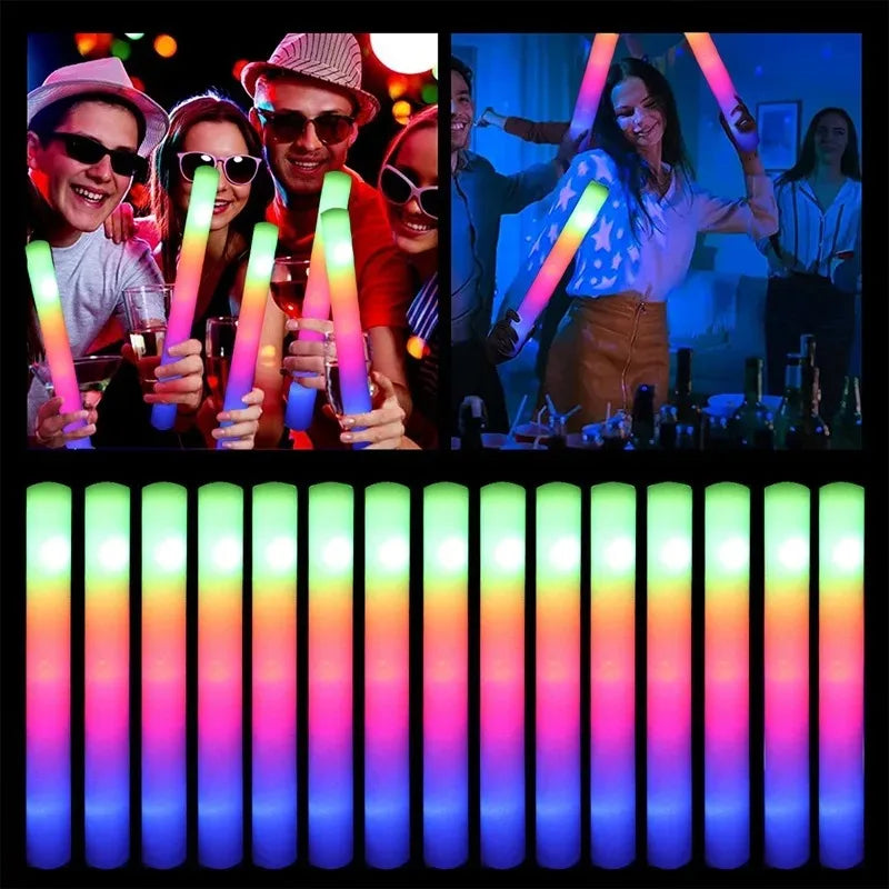 LED Glow Sticks Bulk Colorful RGB Glow Foam Stick Cheer Tube Dark Light for Xmas Birthday Wedding Party Supplies