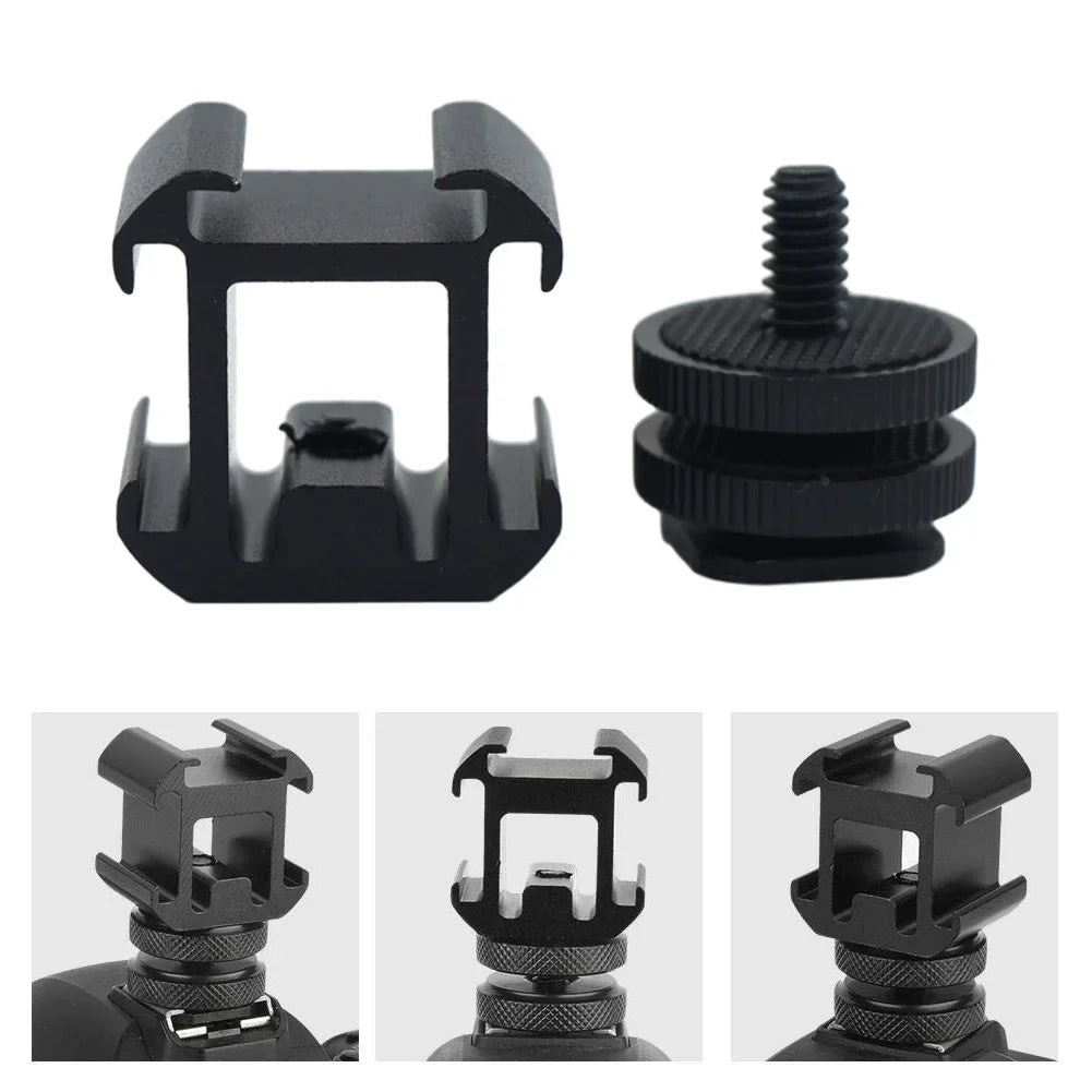 Aluminium Camera Hot Shoe Mount Adapter Video Triple Cold Shoe Bracket Lights for LED Monitors Microphones Studio Flash Video