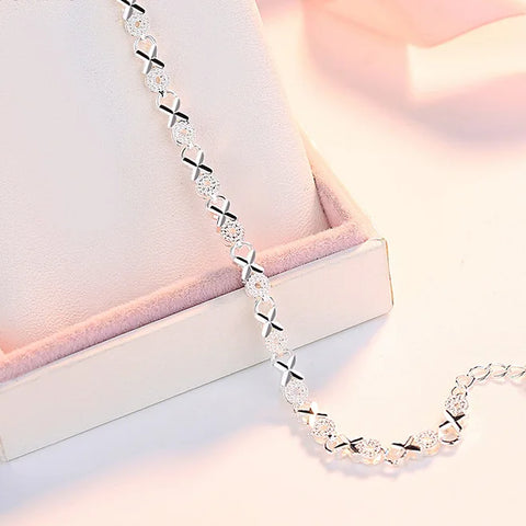 Luxury 925 Sterling Silver Bracelet Chain Women Fashion Minimalist XO Style Bracelet Designer Wedding Party Bling Jewelry Gifts